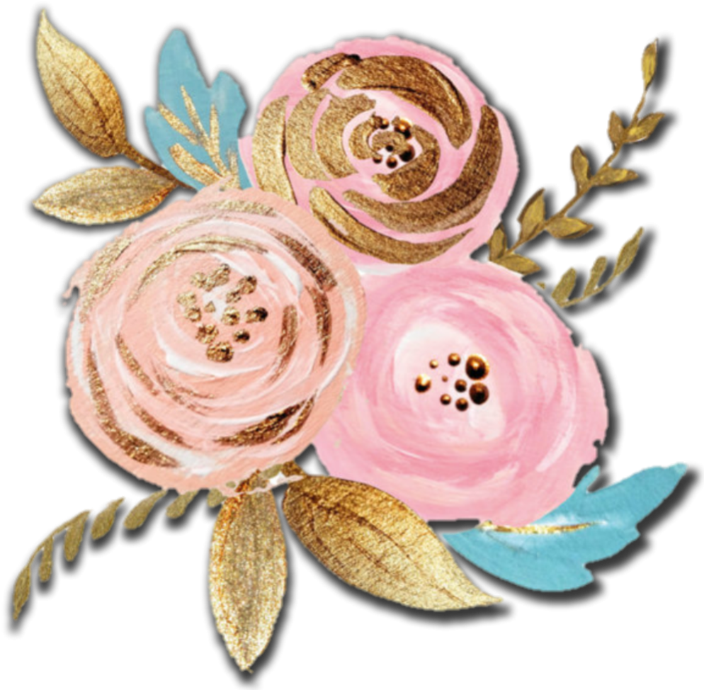 Gold Flowers Plant Floral Scrapbooking Decoration Pink - Gold Flower Watercolor Png (1024x1008), Png Download