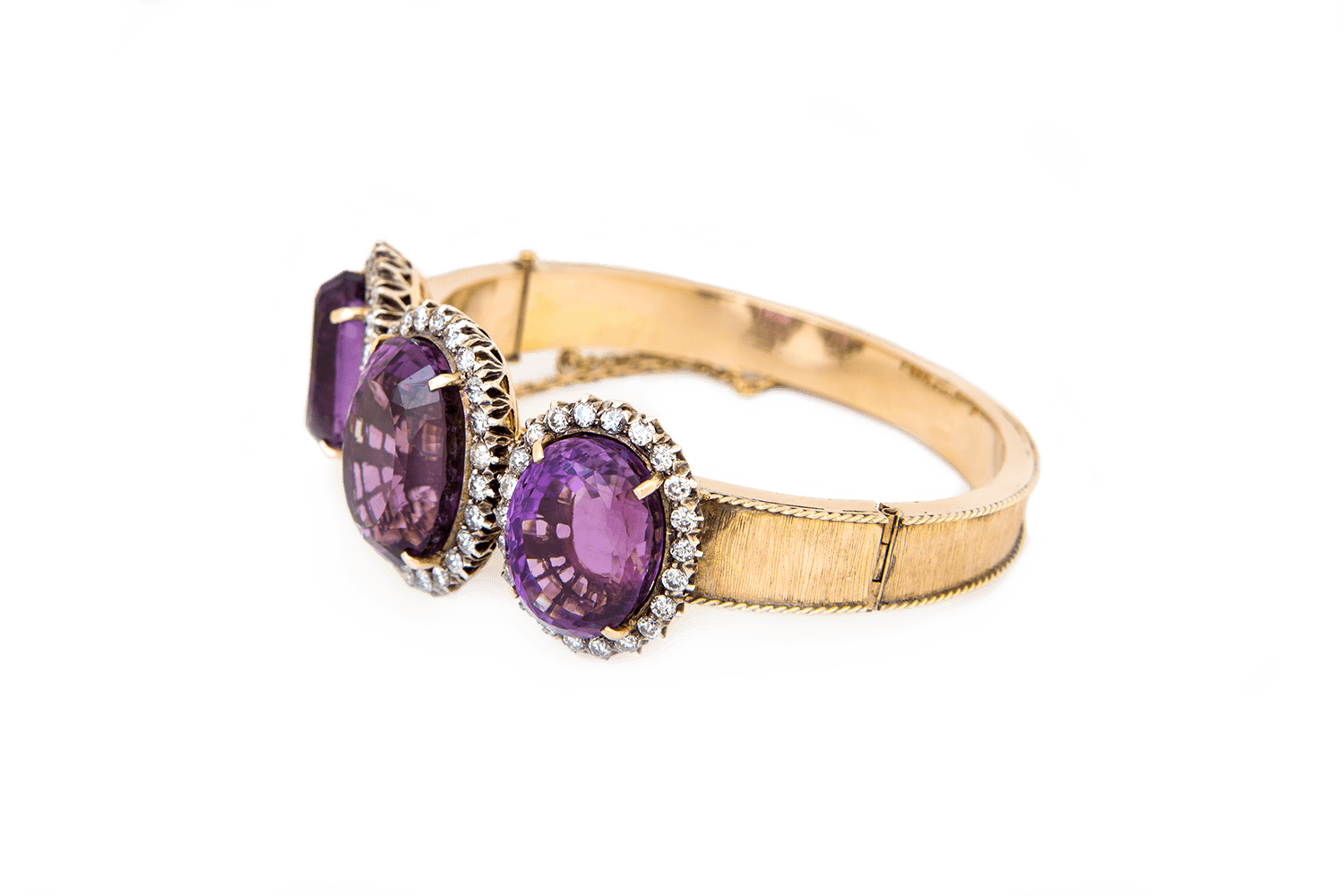 Three Amethyst & Diamond Bangle - Amethyst (1500x1000), Png Download