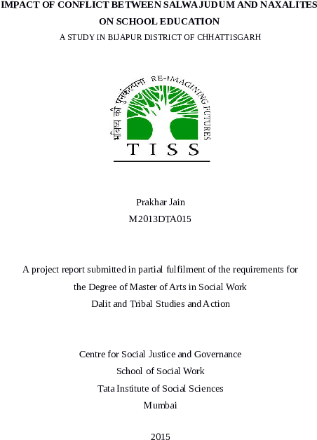 Impact Of Conflict Between Salwa Judum And Naxalites - Tata Institute Of Social Sciences (595x842), Png Download