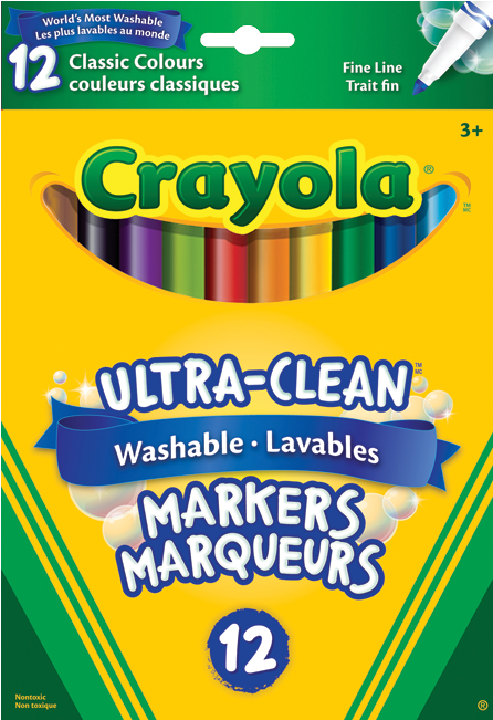 Crayola® Original Fine Line Washable Markers 12/pkg - Crayola Original Thick Washable Markers Conical Tip (650x650), Png Download