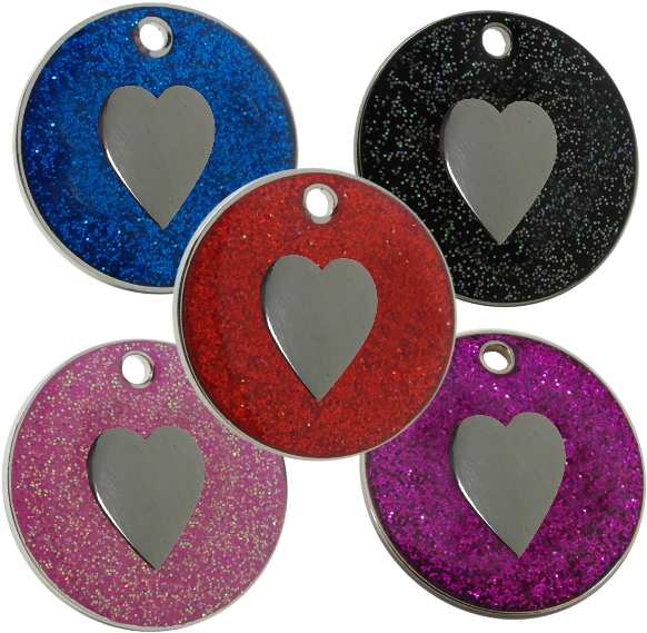 Glitter Pet Id Dog Tags With Heart Motif - Heart (600x600), Png Download