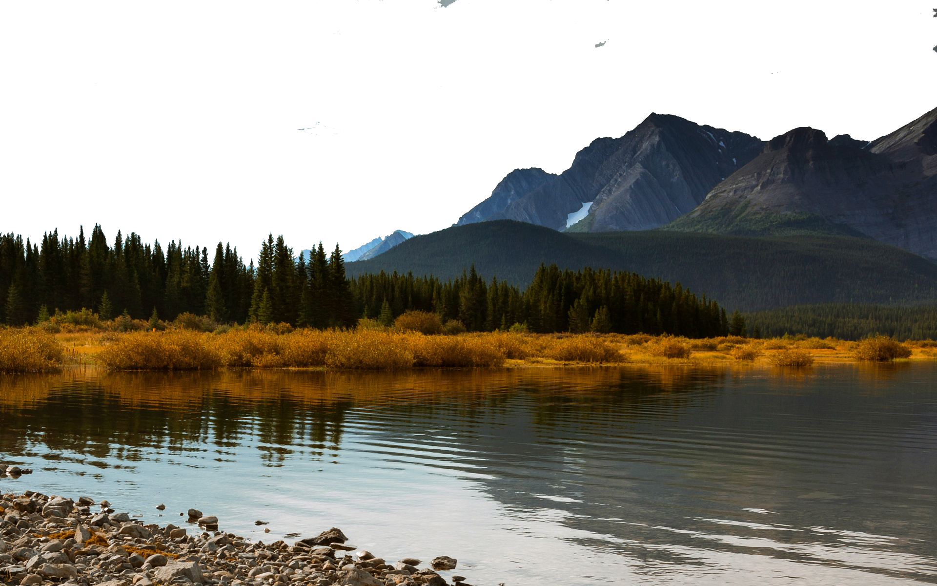 Waterbody By Vegetation And Mountains - Foret Canada (1920x1200), Png Download