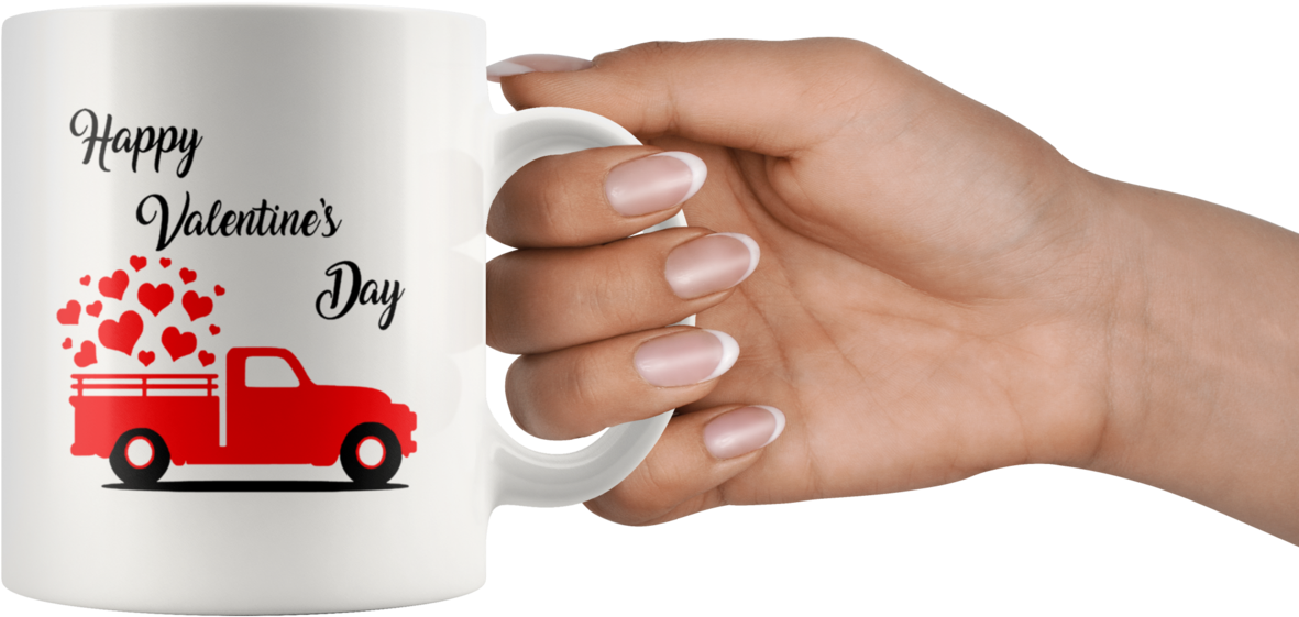 Vintage Antique Red Truck Happy Valentines Day Mug-recovered - Mug (1200x1200), Png Download