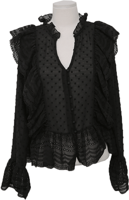 Frilled Lace Trim Sheer Blouse By Stylenanda - Blouse (800x800), Png Download