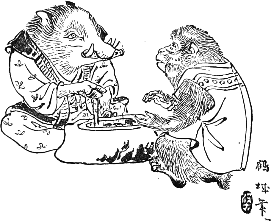 The Sagacious Monkey And The Boar (918x747), Png Download