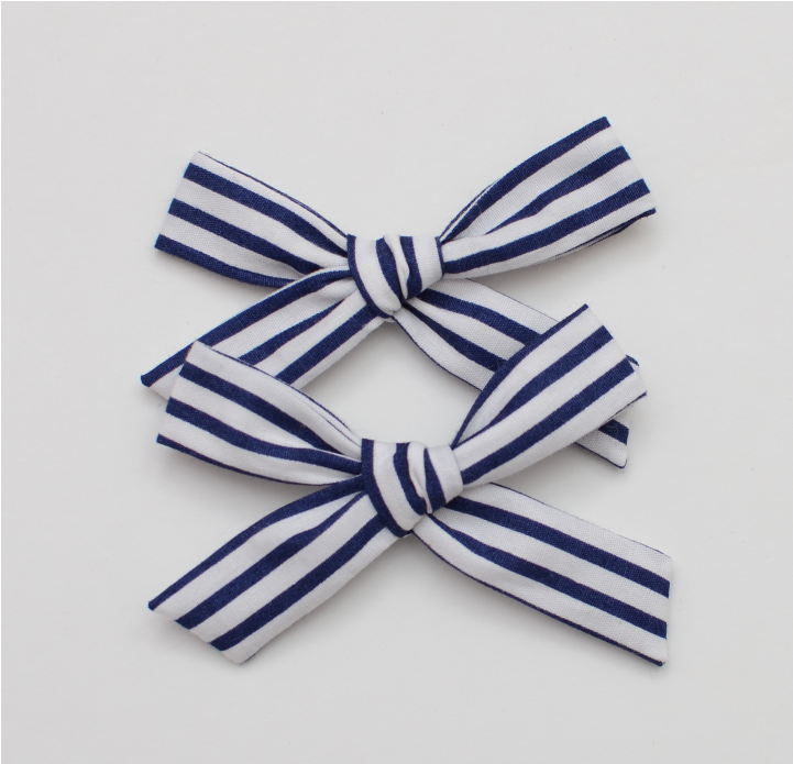 Set Of 2 Pigtail Hand Tied Schoolgirl Bows Navy Stripe - Headband (720x1000), Png Download