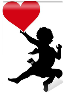 Cupid With Red Heart Vector Silhouette Wall Mural • - Silhouette (400x400), Png Download
