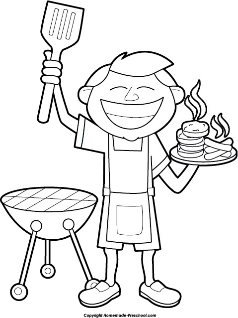 Clip Art Stock Apron Drawing Clipart Black And White - Barbecue Clipart Black And White (479x638), Png Download