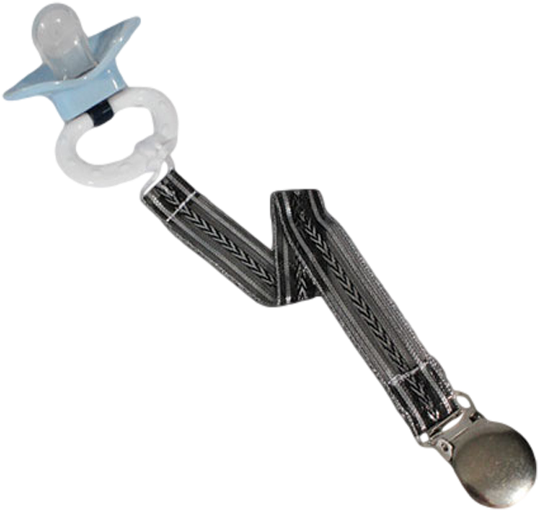Download Pacifier Clip Black & Silver Ribbon Fabric Attaches Pacifier