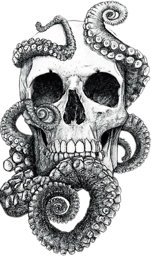 Blackandwhite Skull Tentacles Tattoo Tattooart Skulls - Skull And Octopus Tattoo (499x847), Png Download
