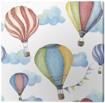 Watercolor Pattern With Cartoon Hot Air Balloon - Hot Air Balloons Watercolor (400x400), Png Download