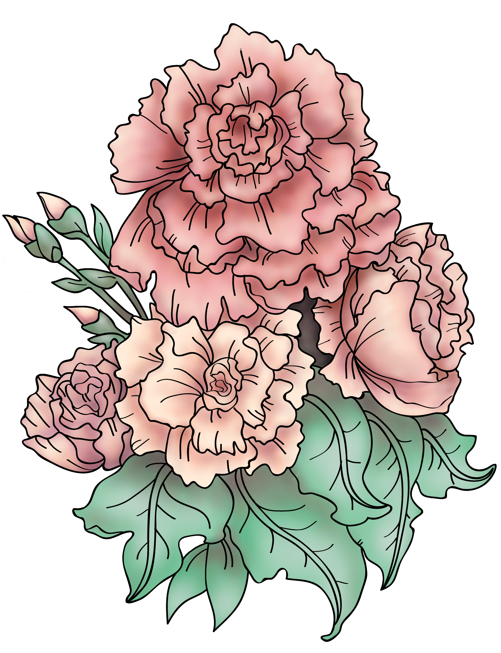 Tattoo Design Based On "still Life Of Carnations" By - Flower Tattoos Carnation Mom Tattoo (2000x2667), Png Download