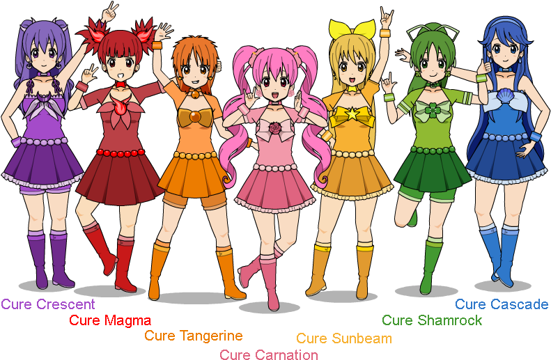 Cure Carnation And Her Company - Anime (800x527), Png Download