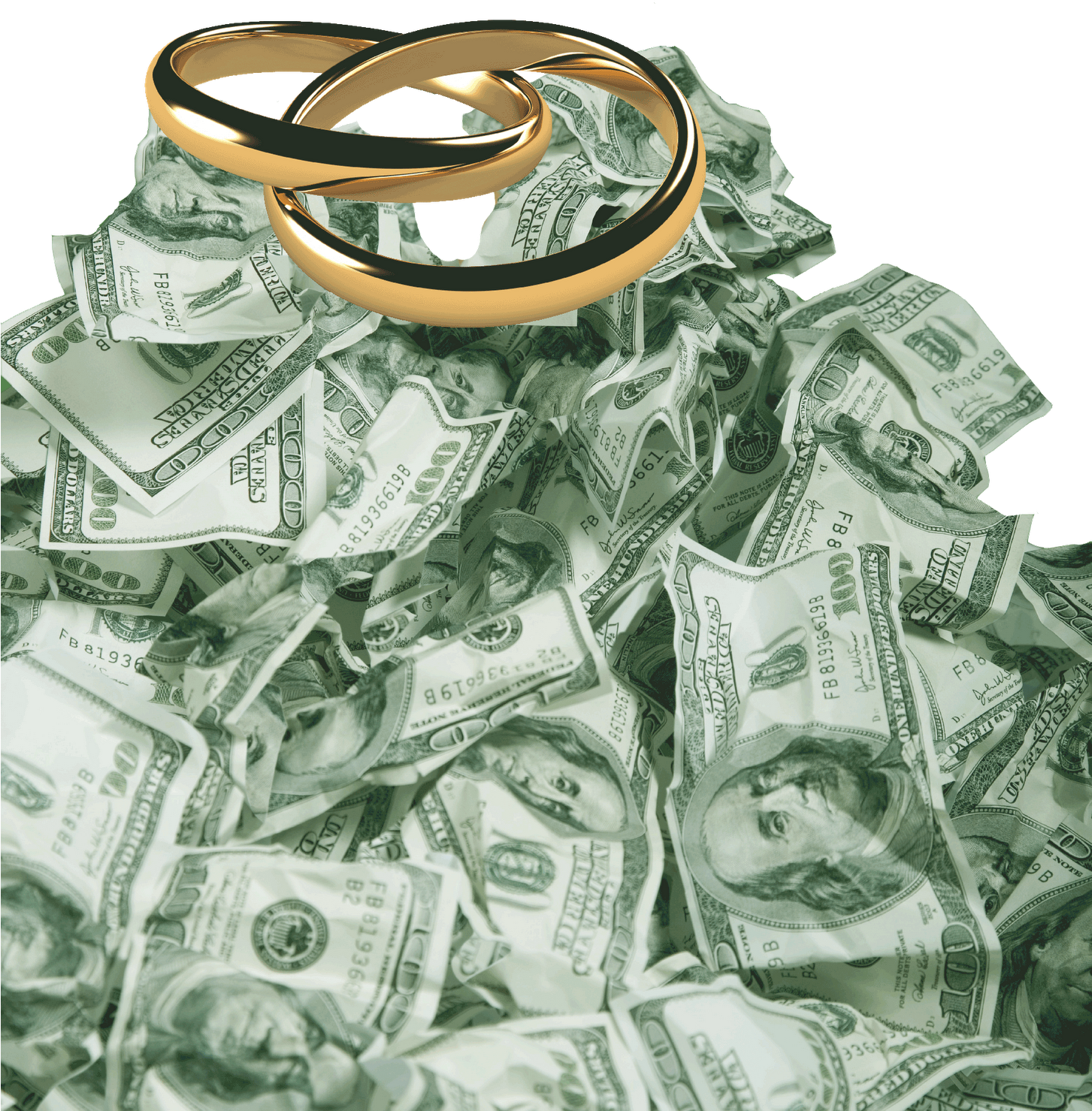 Wedding Rings On Pile Of Do - Marry Money (1452x1600), Png Download