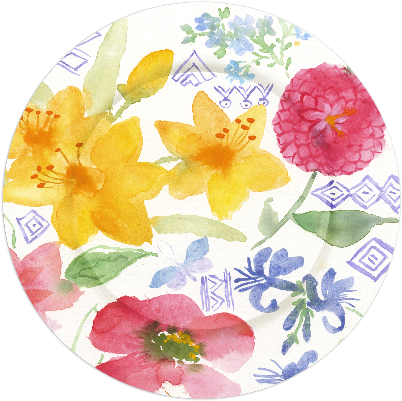 Ff1662 Watercolor Spring With Geometric Doodles - Artificial Flower (1600x1600), Png Download