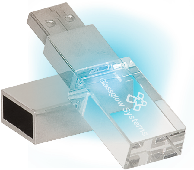 Gb Glass Usb Flash Drive With White Led & Black Box - Usb Cristal (675x608), Png Download