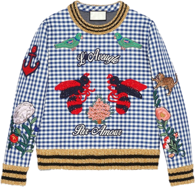 Indie Designs Check Jersey Embroidered Sweatshirt - V Gucci Bts (710x681), Png Download