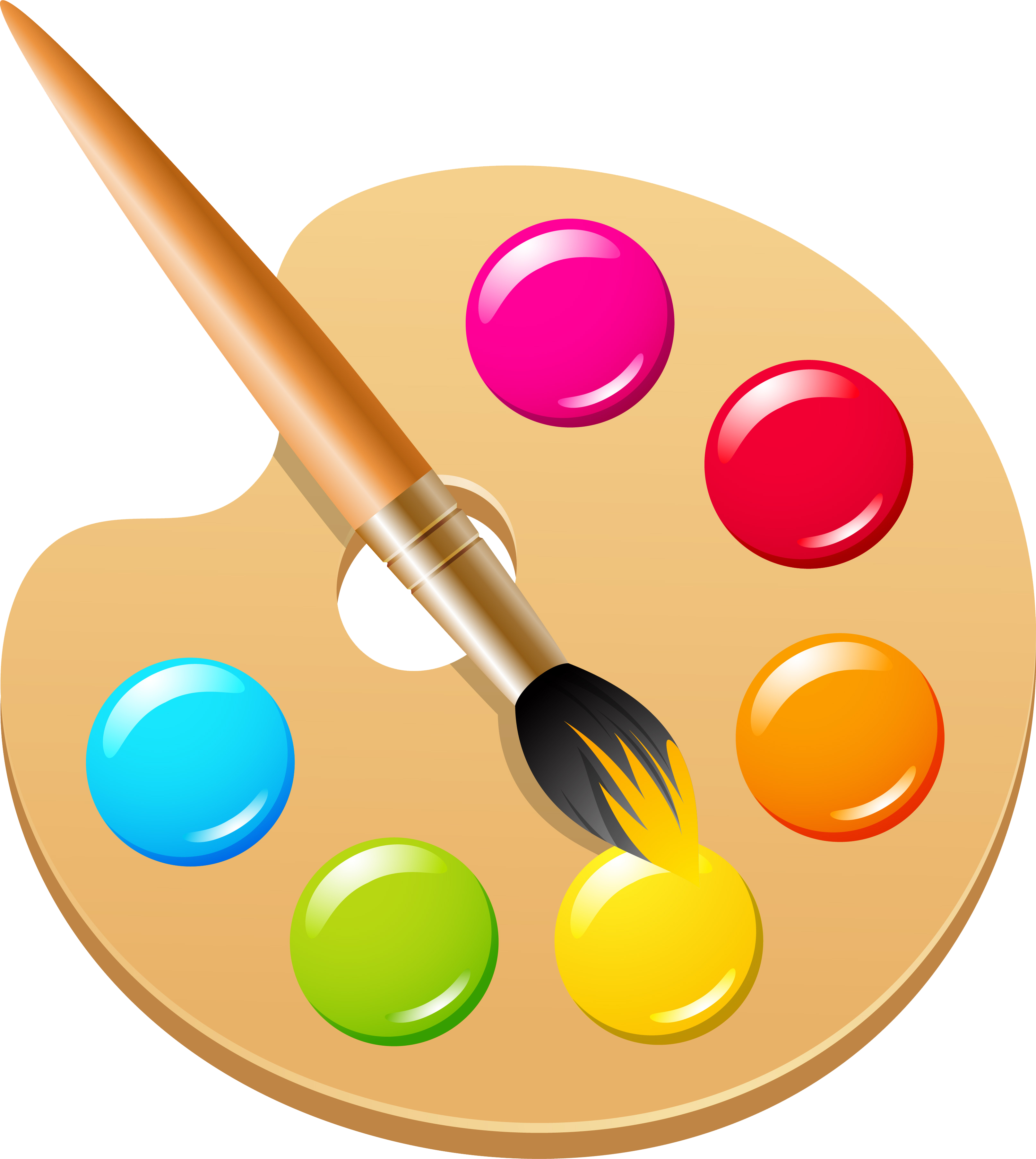 Pigment Color Ink Brush Clip Art - Color Palette With Brush Png (3228x3610), Png Download
