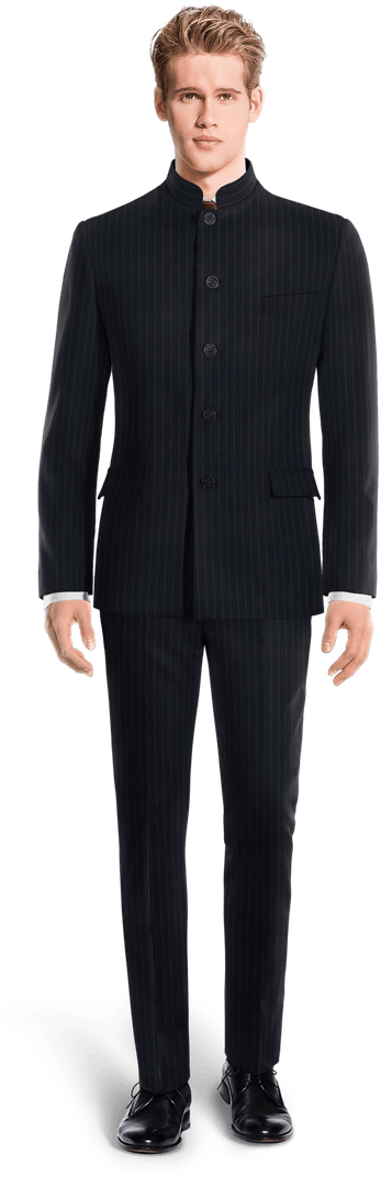 Blue Mao Striped 100% Wool Suit-view Front - Brown Corduroy Blazer (400x1089), Png Download