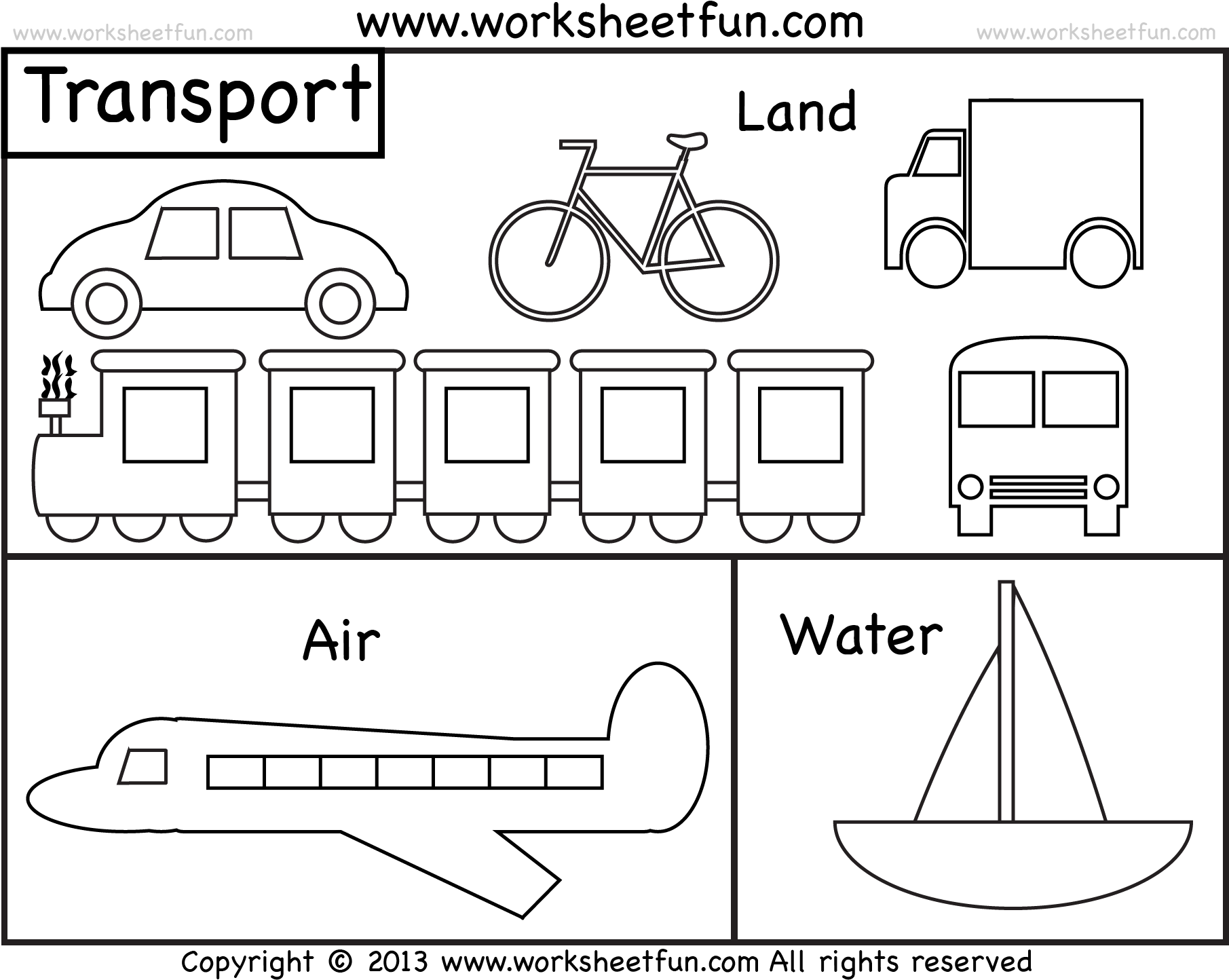 Transportation Clipart Different Transportation - Transport Worksheet For Colouring (1810x1474), Png Download