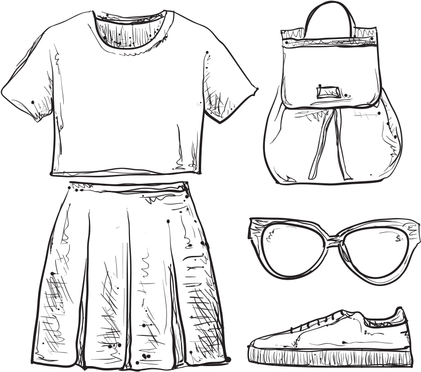 Sketch Clothing Backpack Royalty-free Pattern Dress - Clothes Doodles (1042x920), Png Download
