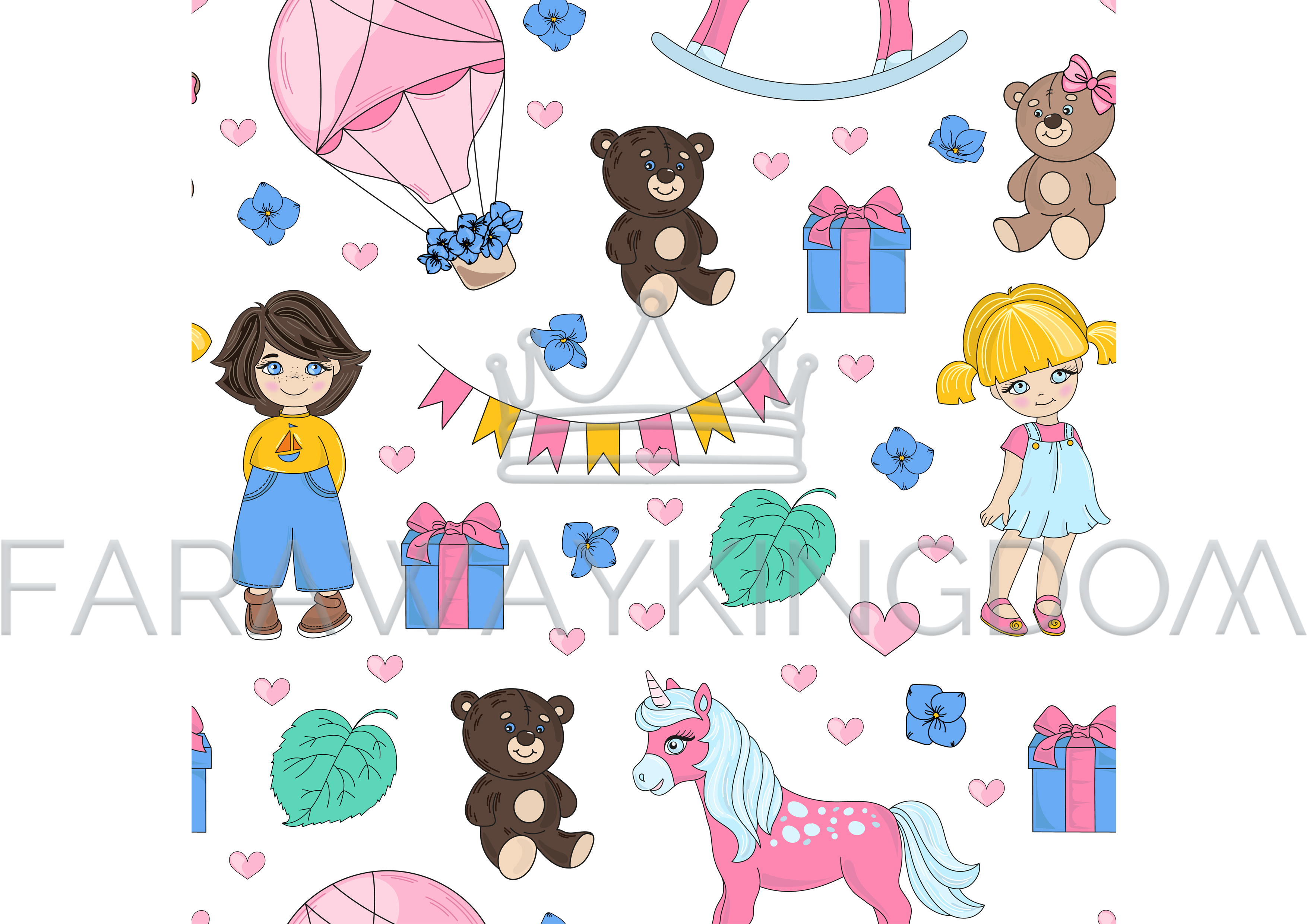 Dream Party Valentine Seamless Pattern Vector Illustration - Cartoon (3508x2480), Png Download