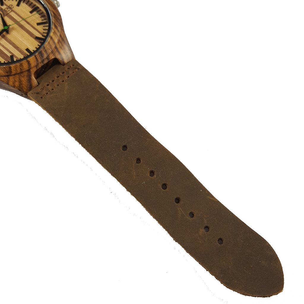 Zebrawood Watch With Dark Brown Leather - Strap (1024x1024), Png Download