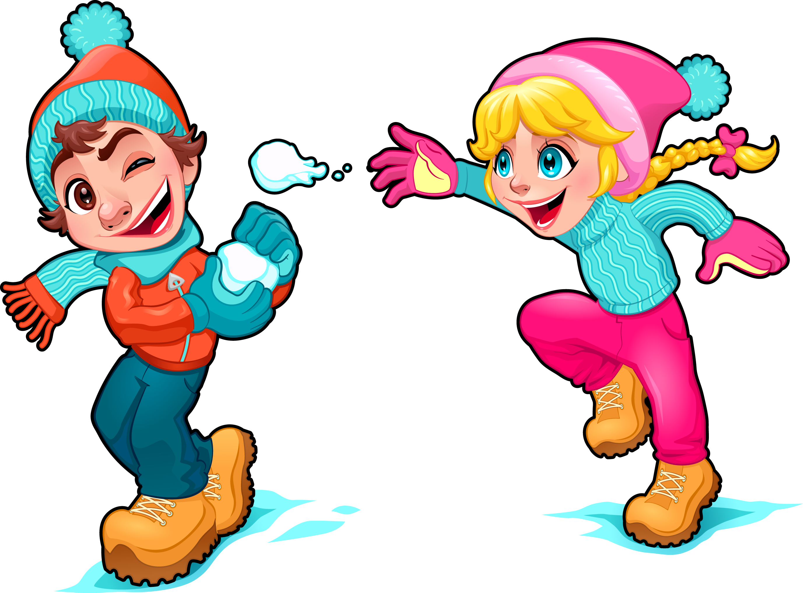 Cartoon Snow Play Illustration - Playing In The Snow Cartoon (2755x2036), Png Download