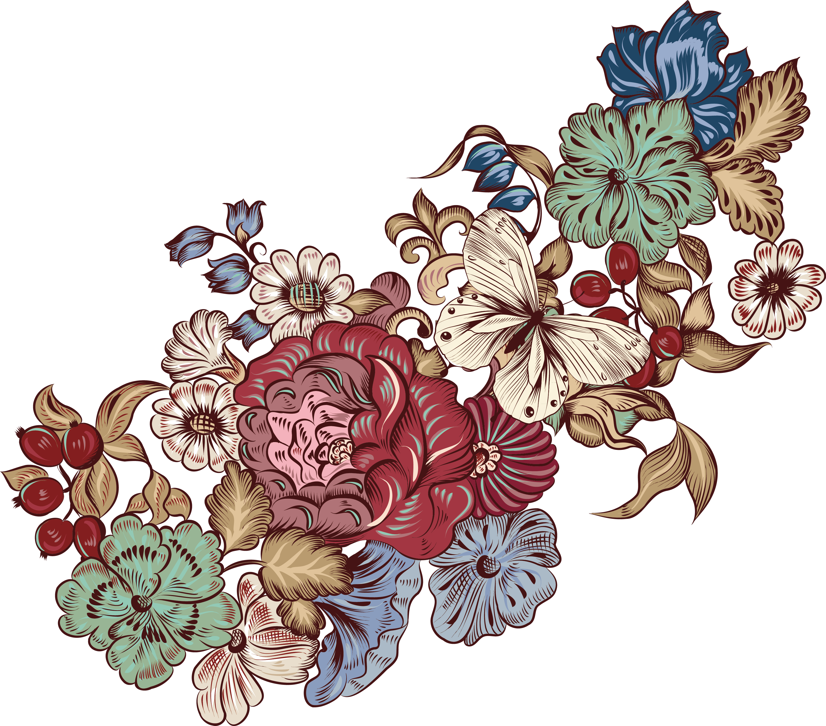 Motif Clip Art Vintage Decorative Flora Petal - Japanese Floral Design Png (3185x2800), Png Download
