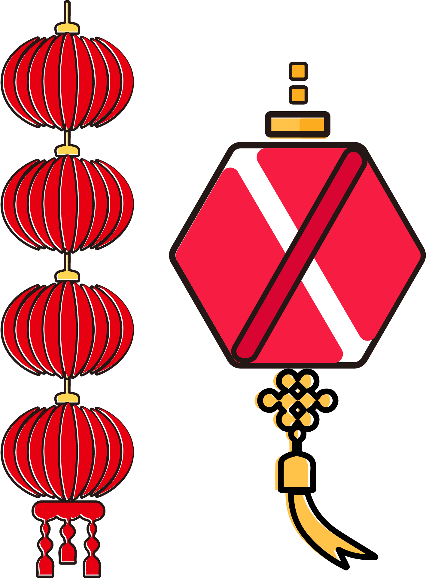 New Year Red Lantern Set Illustration Split Ai Vector - Illustration (2000x2000), Png Download