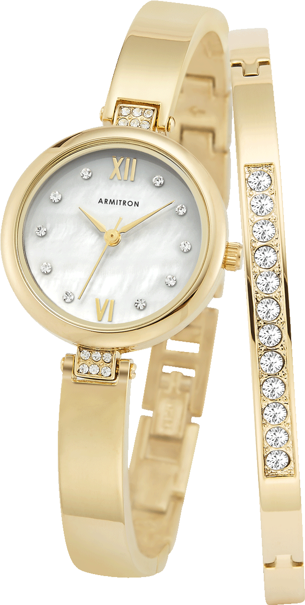 Analog Watch With Gold-tone Adjustable Link Bracelet - Analog Watch (597x1024), Png Download