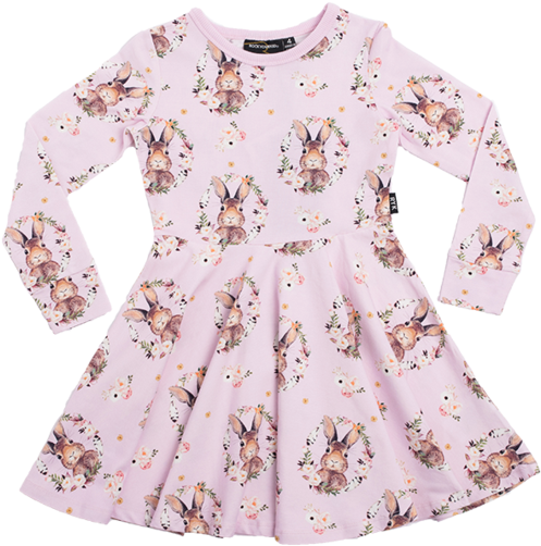 Rock Your Kid Some Bunny Long Sleeve Waisted Dress - Dress (560x699), Png Download