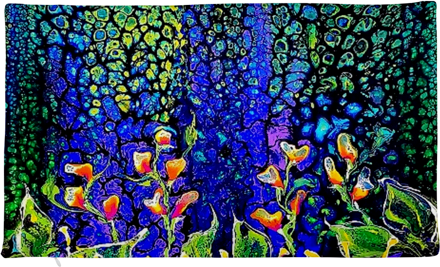 Abstract Flower Garden Premium Pillow Case Only - Acrylic Paint (1000x1000), Png Download