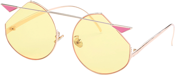 Mirrored Cat Eye Metallic Crossbar Cut Lens Sunglasses - Circle (700x931), Png Download
