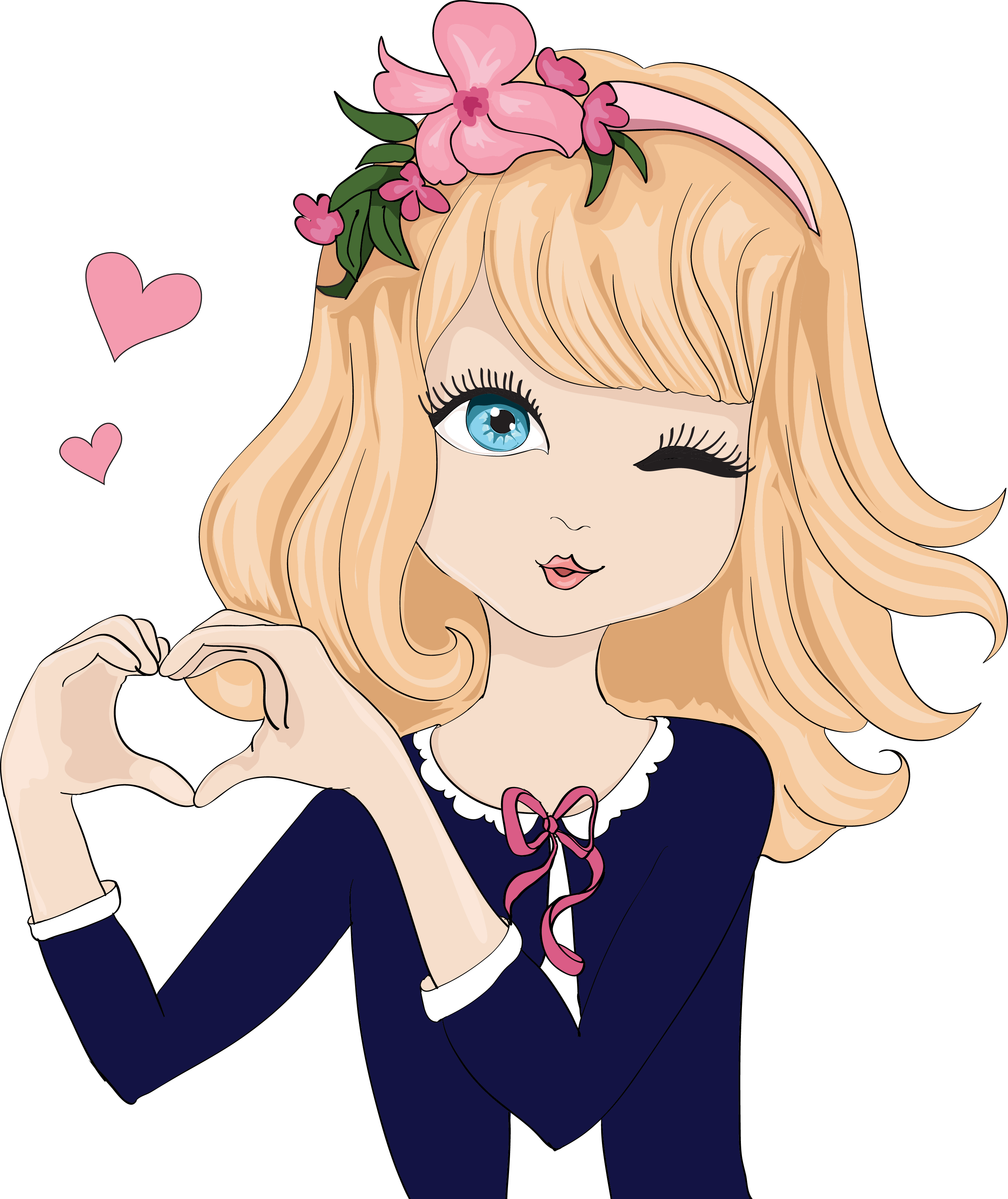 Cartoon Gesture Illustration - Animated Beautiful Girl Png (2887x3434), Png Download