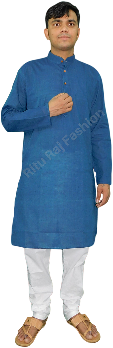 Front Lace White Cotton Kurta Suit C - Standing (764x1168), Png Download