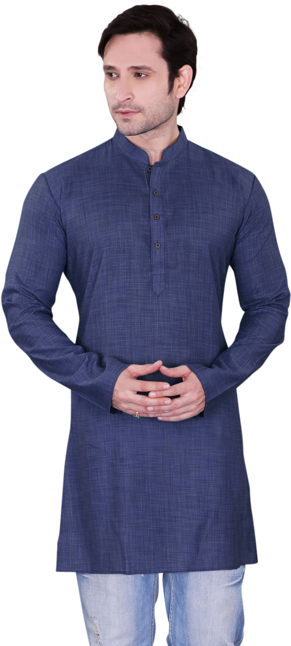 Men's Navy Blue Dupion Plain Short Kurta (960x1300), Png Download