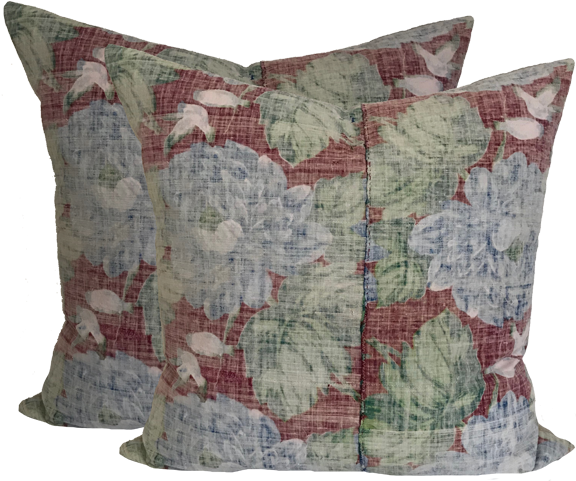 Faded Red Floral Batik Pillows - Cushion (600x600), Png Download