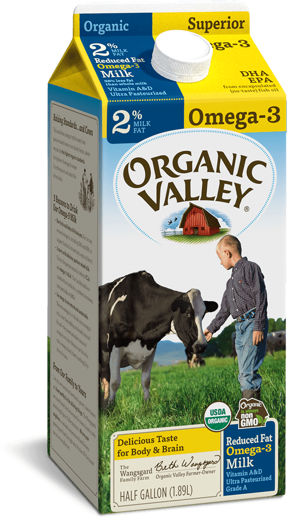 Omega-3 Reduced Fat 2% Milk, Ultra Pasteurized, Half - Organic Valley Milk (760x1140), Png Download
