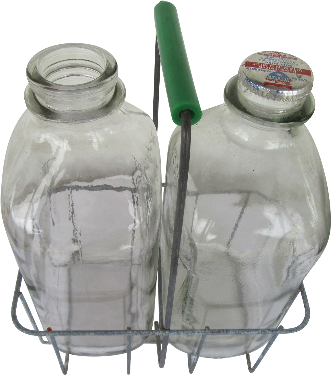Wire Milk Bottle Carrier And Half Gallon Bottles 1940s - Glass Bottle (1309x1309), Png Download