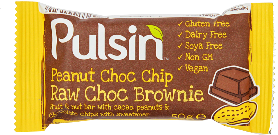 Pulsin' Peanut Choc Chip Raw Choc Brownie 50g - Pulsin Peanut Choc Chip Raw Choc Brownie (1000x1000), Png Download