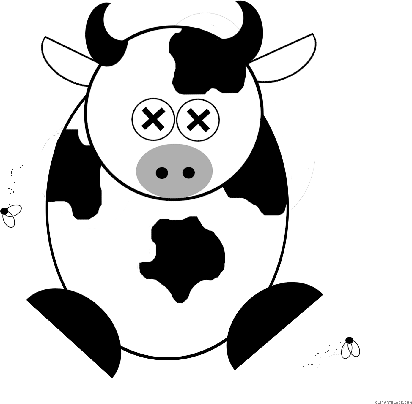 Cartoon Cow Animal Free Black White Clipart Images - Dead Cow Face Cartoon (1386x1361), Png Download