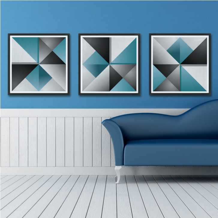 Painel 3 Peças Quadro Emoldurado Triângulos E Texturas - Studio Couch (726x1000), Png Download