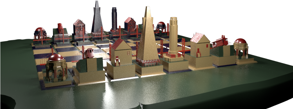 3d Chess Set Of San Francisco Skyline Created In Maya - Scale Model (960x540), Png Download