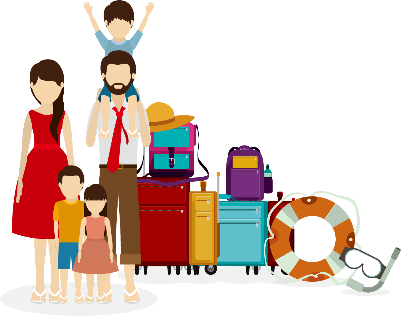 旅行五口之家矢量素材下载- Family Traveling Vector - Family Travel Vector (1405x1109), Png Download