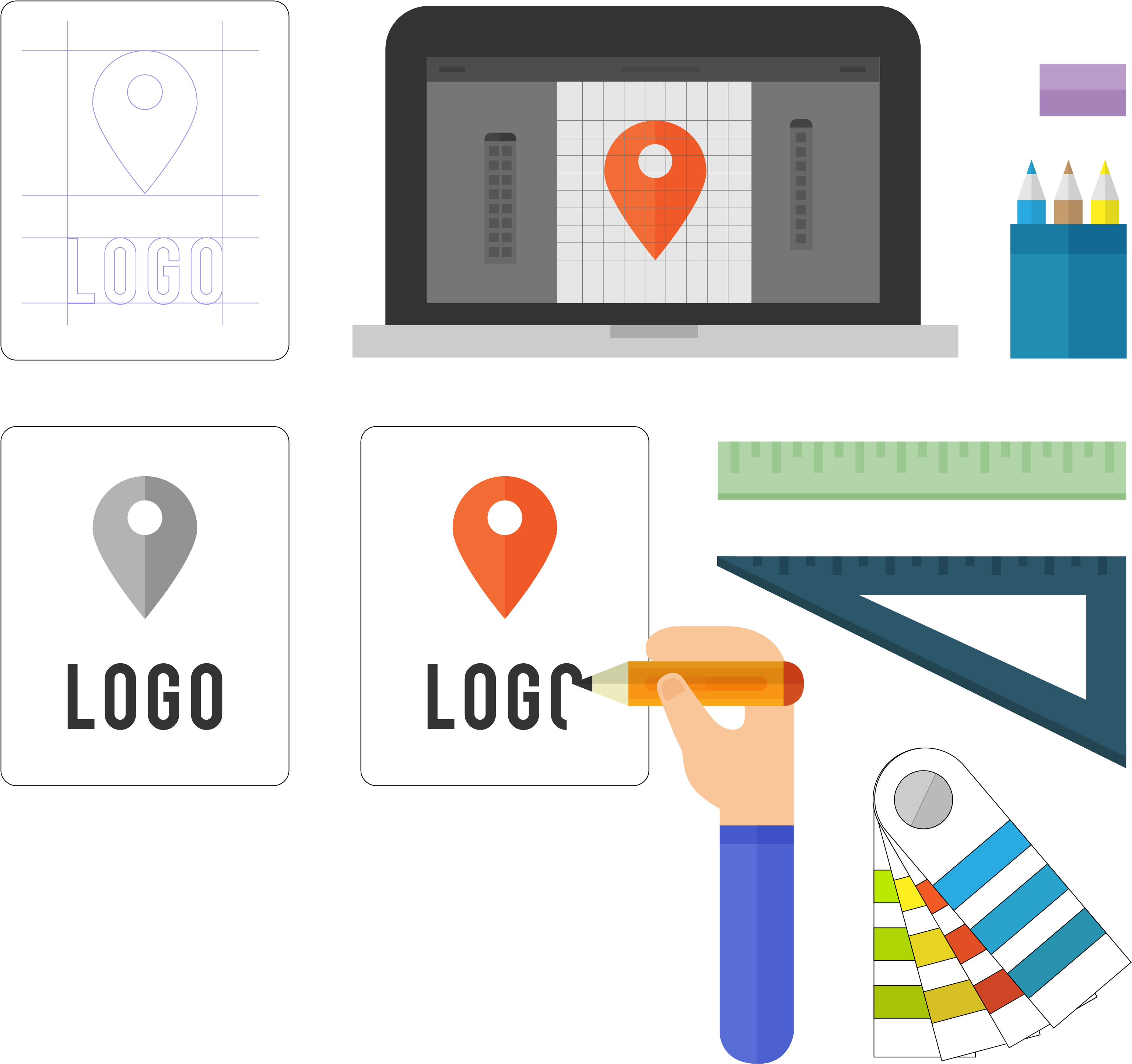 Icon Computer Hand Painted Design Tool Handpainted - Design (3506x3267), Png Download