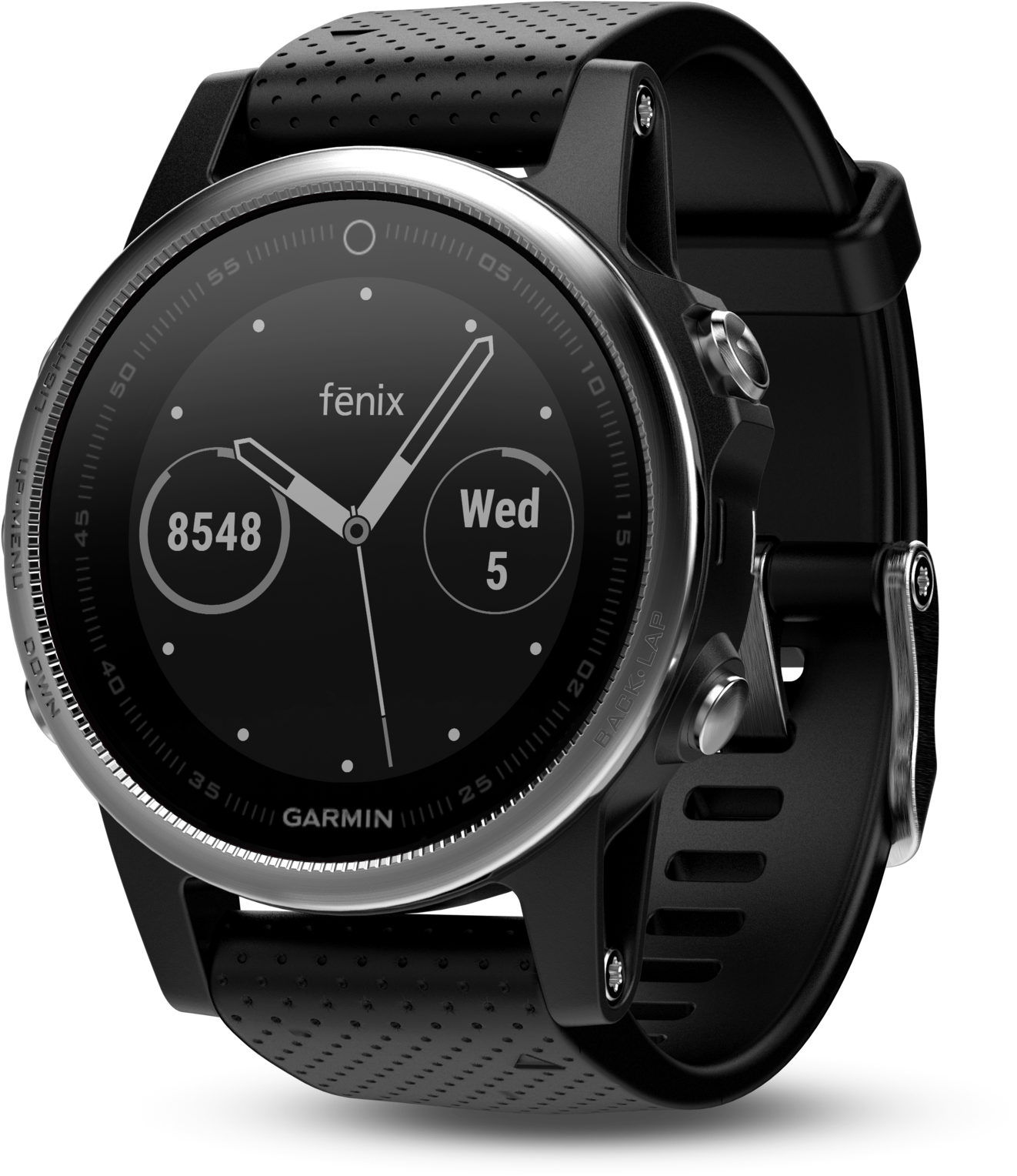 Silver With Black Band - Garmin Fenix 5s Silver (3000x1941), Png Download