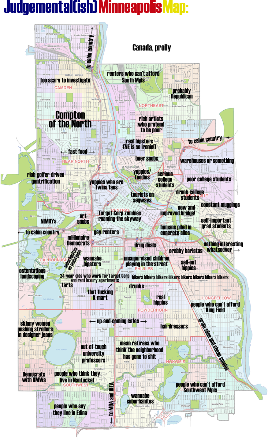 Minneapolis Neighborhood Map Inspirational Minneapolis - Judgemental Map Of Minneapolis (875x1446), Png Download