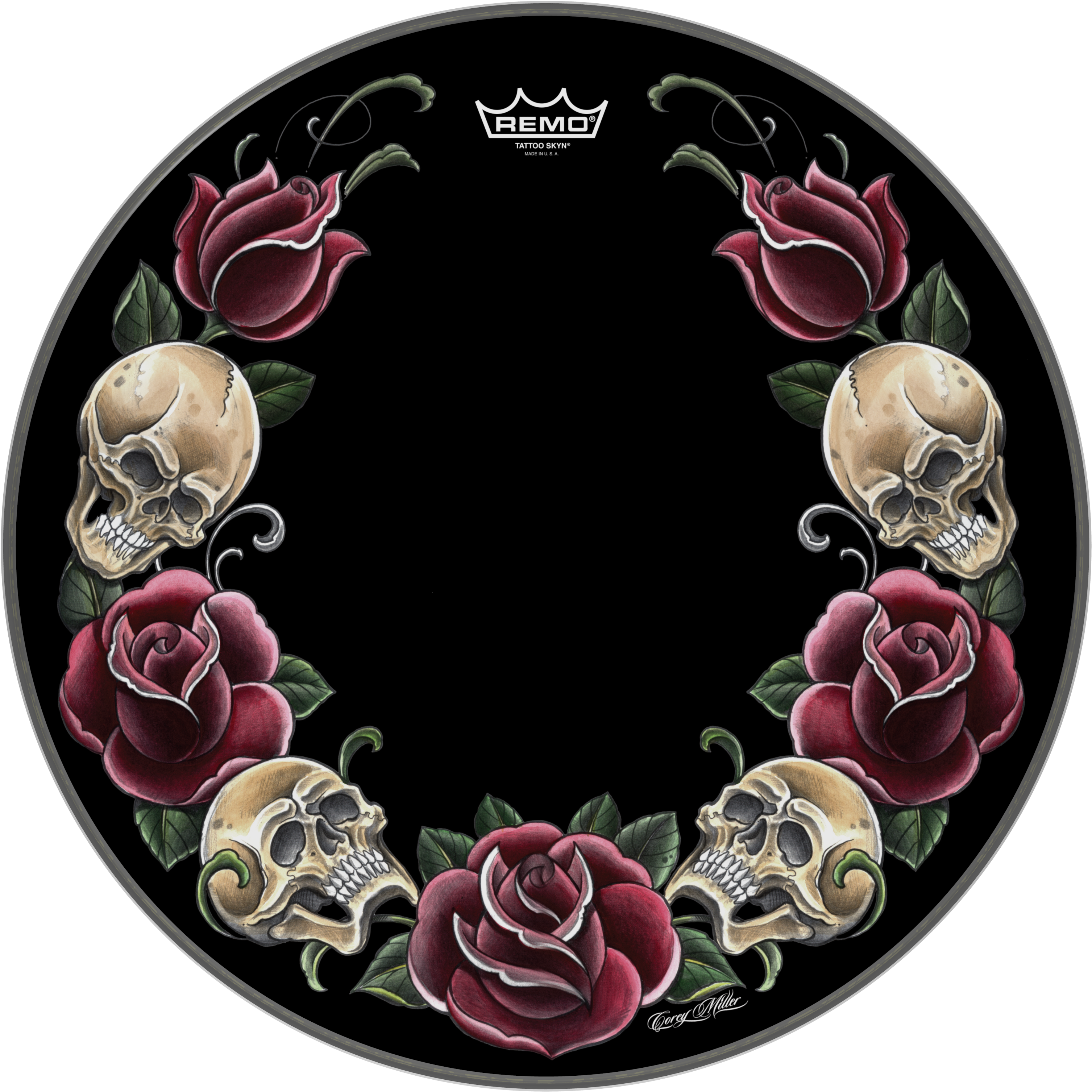 Remo Powerstroke P3 Skyndeep Bass Drumhead-tattoo Rock - Roses Rock Png (3300x3300), Png Download