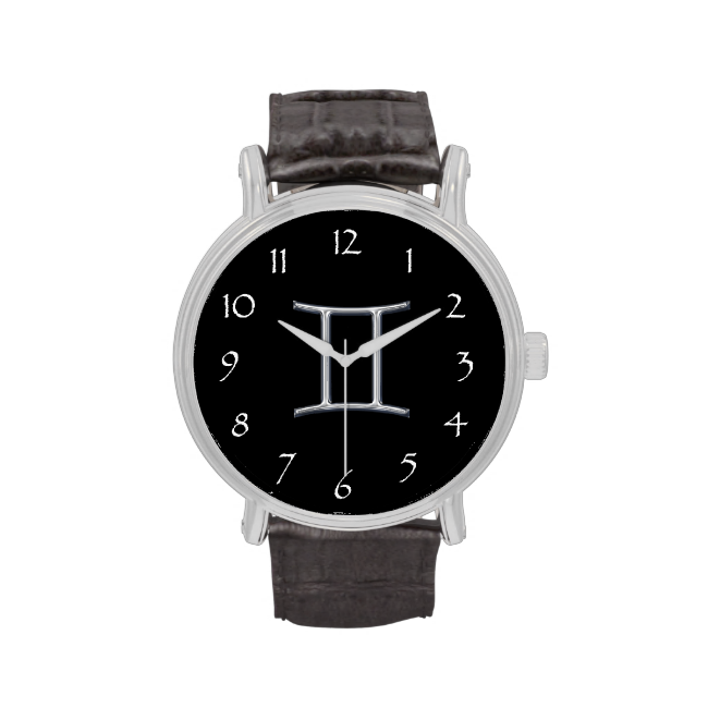 Gemini Zodiac-black With Silver Horoscope Sign Watch - Opal Watch Mens (650x650), Png Download